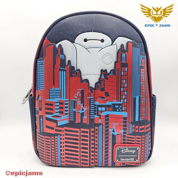 Loungefly Disney Big Hero 6 Baymax City Blue Red Mini Backpack Bag New - Picture 1 of 9